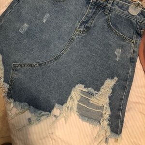 Denim/Jean Distressed Mini Skirt
